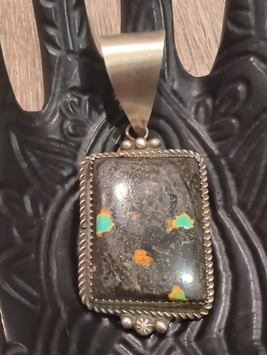 Native American Jewelry - Navajo Blackjack Turquoise Sterling Silver Pendant